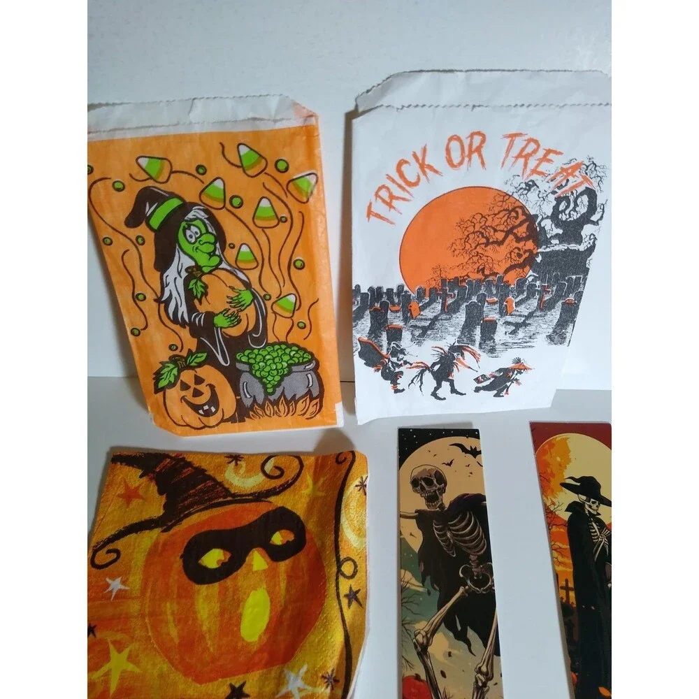 Halloween Napkin Playing Cards Bookmarks Goodie Treat Bags Spooky Grim Reaper
